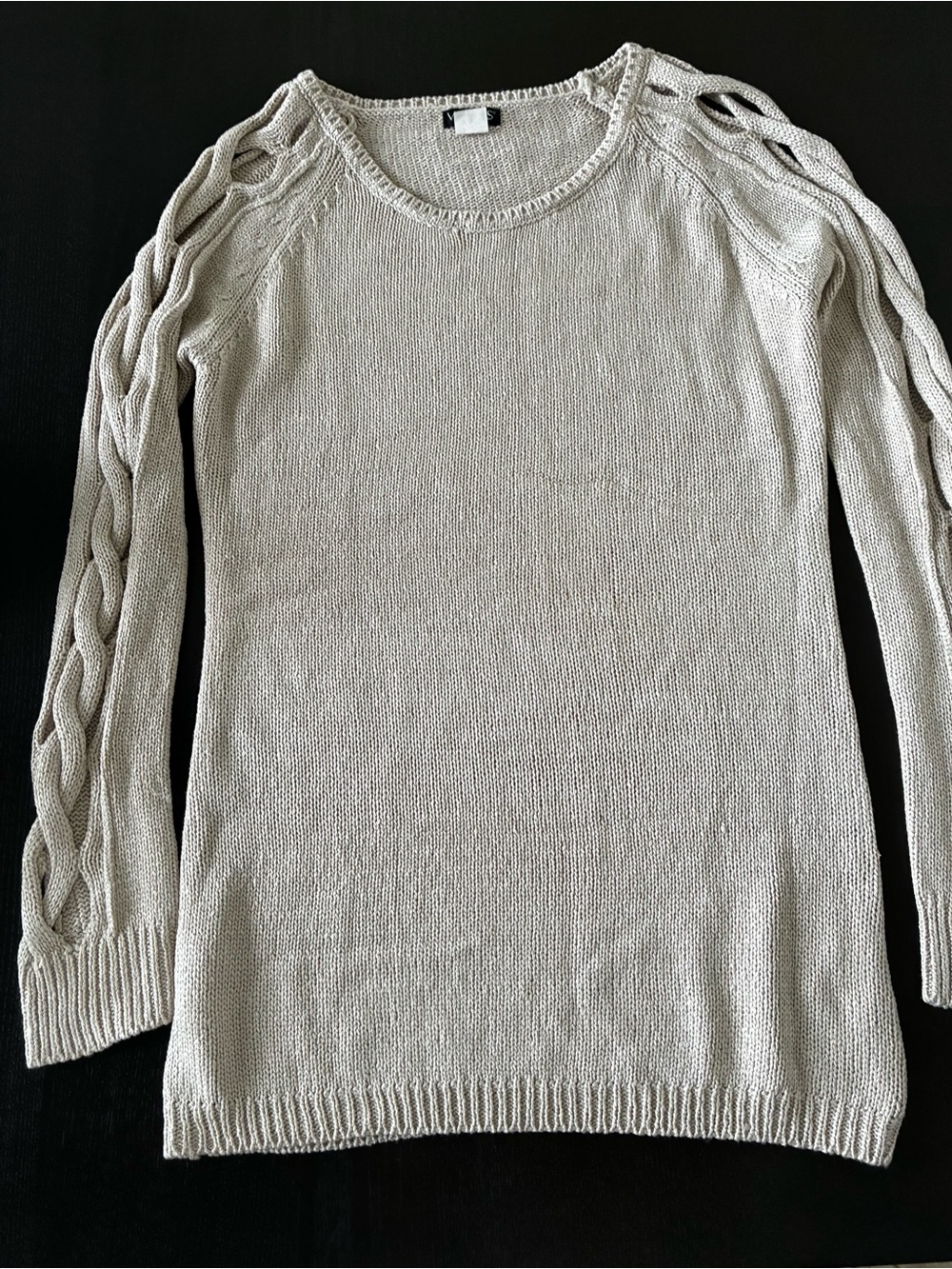VENUS Braided Sleeve Scoop Neck Tunic Sweater in Beige- S